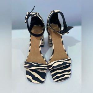 NWOB Parisi Zebra Haircalf Ankle-Strap Sandals